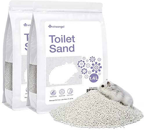 Niteangel Trainingsstreu Töpfchen Sand - Hamster Sandbad für syrische Zwerghamster Rennmäuse Lemming Degus oder andere kleine Haustiere (1,4 L x 2 - Lila Label)