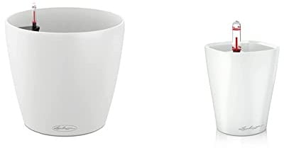 LECHUZA CLASSICO Color 18, Weiß, Hochwertiger Kunststoff, 13261 & 14950 MINI-DELTINI Tischgefäß, Hochwertiger Kunststoff, Herausnehmbarer Pflanzeinsatz, Für Innenraumbegrünung geeignet, weiß hochglanz