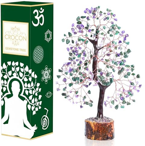 Amethyst & Green Aventurine Gemstone Tree of Life - Handmade Feng Shui Decor, Crystal Tree for Positive Energy, Attract Good Luck, Chakra Tree Healing Stones, Spiritual Gift