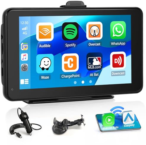 Autoradio Portatile con Wireless Carplay Android Auto Schermo per Auto 7 Pollici Touchscreen Monitor 7V-32V Autoradio con Bluetooth, Trasmissione FM, iOS Airplay, Mirror Link
