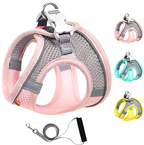 Mitili Mehrzweck Hundegeschirr mit Leine Set, Anti Zug Geschirr, Reflektierend Weich Gepolstert Hunde Geschirr, Air-Mesh Brustgeschirr für Kleine Mittlere Hunde, Haustiere, Katzen (Frisches Rosa, M)