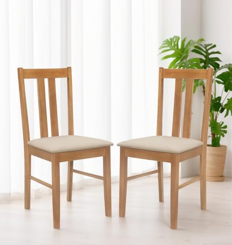 Hallowood Furniture Aston Wooden Dining Chairs Set of 2, Warm Cream Seat
