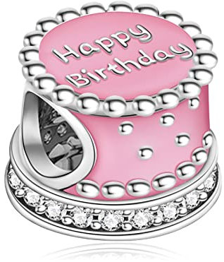 Amuefer Torta Rosa Charm Compatibili Bracciale Collana, Argento Sterling Ciondolo Compleanno Natale Gioielli Regali per le Donne Ragazza Moglie Bambini Amici