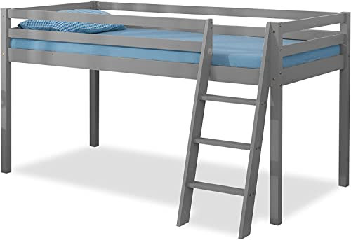 Bunk Beds for Kids, Mid Sleeper Bunk Bed, Solid Pine 3ft Single Bed Frame Wood Cabin Bed, Loft Bunk Bed with Ladder Single Bed Sleeper for Children, Grey 198L x 97W x 110H cm
