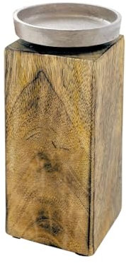 Spetebo Mango Kerzenständer mit Alu Halter - klein / 20 cm - Holz Kerzenhalter für Stumpen- und Kugel-Kerzen - Deko Kerzenleuchter mit Metall Kerzenteller Landhaus Tischdeko Holzdeko rustikal