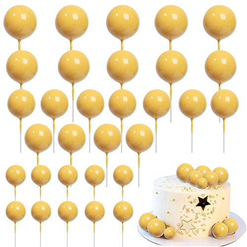 Xsstarmi 30 PCS Balls Cake Topper Foam Ball Cake Picks Mini Balloon Cupcake Insert Bubble Balls DIY Decoration for Baby Shower Wedding Anniversary Kids Birthday Party Cake Decorations Yellow