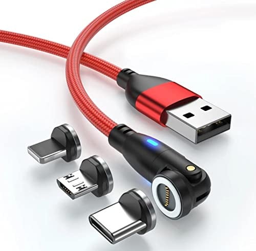 3 in1 2Meter Magnetic Fast Charging Cable Type-C,Lightning for iPhone, Micro-USB Cable 360°+180°Rotating Multiple charging Cord Nylon Braided Compatible For iPhones,Samsng,Tablets,i.Pads,Speakers