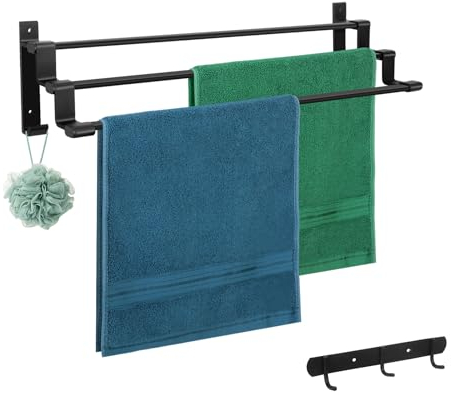 60cm Bathroom Towel Holder Towel Rack Black Towel Rail Towel Ladder Storage Wall Mounted storage rack Self Adhesive For Kitchen Office