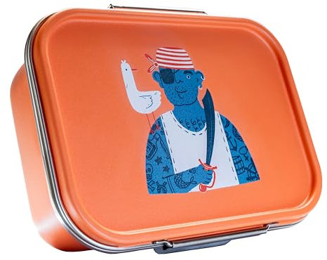 WAGOMA® Edelstahl Brotdose Pirat (1200ml) | Leicht zu öffnen & extrem robust | Brotdose Kinder mit 2 herausnehmbaren Trennern | Lunchbox Kinder, Jausenbox Schule | Einfache Reinigung | Brotdose Schule