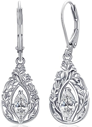 Damen Anhänger Ohrringe 925 Sterling Silber Jasmin Anhänger Ohrringe Hypoallergene Ohrringe Geschenke für Mami Mädchen Schwestern