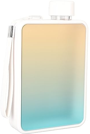 Bouteille D'eau Plate de 300 Ml, étanche et Fine, Bouteille D'eau Fine A5, Bouteille D'eau Carrée Plate pour Voyage, Bouteille D'eau Rectangulaire Portable pour Sports de Plein Air,(Blanc dégradé)