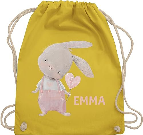 Turnbeutel Rucksack - Süßer Hase Mädchen mit Name personalisiert I Häschen I Rabbit I Langohr I Süße Hasen - Unisize - Gelb - personalisierter beutel kinder geschenke kindergarten hasenmotiv