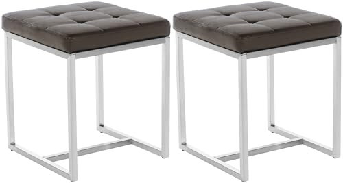 CLP 2er Set Edelstahl-Sitzhocker Barci Kunstleder I Moderne Hocker Mit Hochwertiger Polsterung Und Bodenschonern In Vielen Farben, Farbe:braun