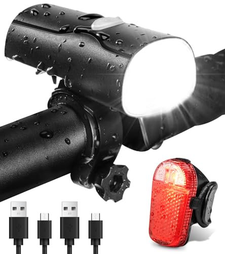 Popolic Fahrradlicht Set, StVZO Zugelassen 30/15 Lux Fahrradbeleuchtung Fahrradlampe Wasserdicht und Wiederaufladbare Fahrrad Lichter LED Set, Frontlichter & Rücklicht Zoll (Mattschwarz)