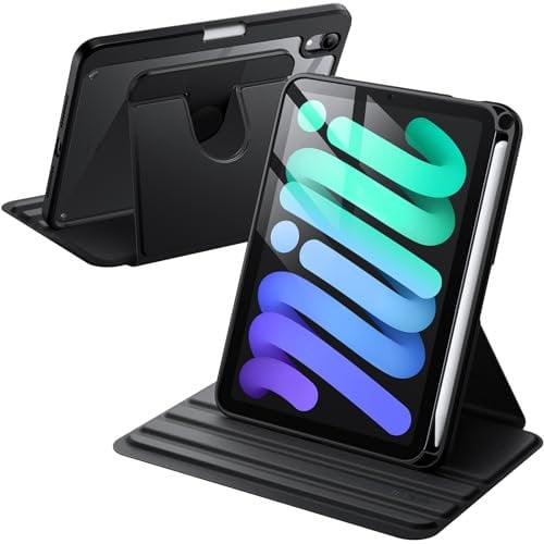 JETech Coque Rotative pour iPad Mini (A17 Pro, Modèle 2024, 7ème Génération) / Mini 6 (8,3 Pouces, Modèle 2021, 6ème Génération) Étui Housse de Protection Rotation à 360 Degrés Support (Noir)