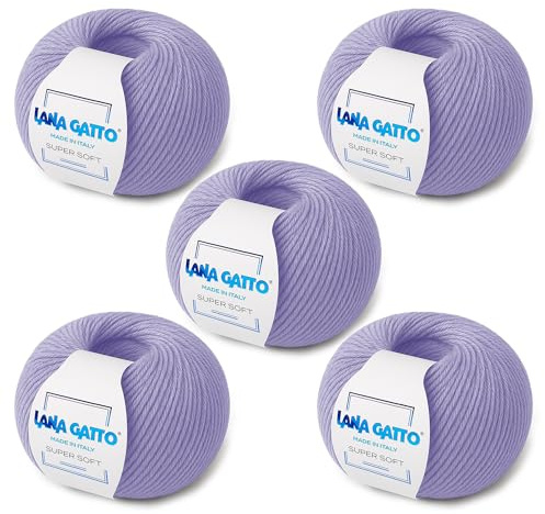 Strickgarn 100% reine Merino-Schurwolle Extra-Fine, line Super Soft von Lana Gatto Made in Italy, hochwertiges Garn zum Häkeln und Handstricken, 250g 625 Meter, (Lila - 10180, 5)