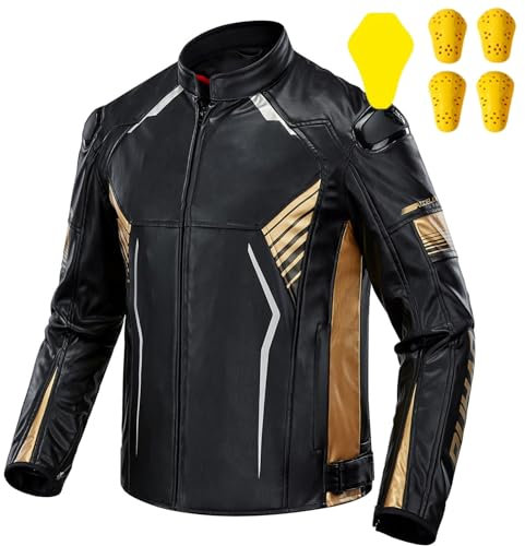 Kcolic Men's Motorcycle Leather Jacket Approved with Protections Retro Chopper Jacket - with Real Biker CE Armor Protection for Autumn Winter All Season Waterproof Windproof A,L.