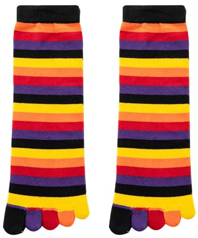 ZAYIUKI 1 Pair Leg Warmers Funny Long Toe Socks for Women and Girls Rainbow Striped Colorful 5 Toe Calf Socks