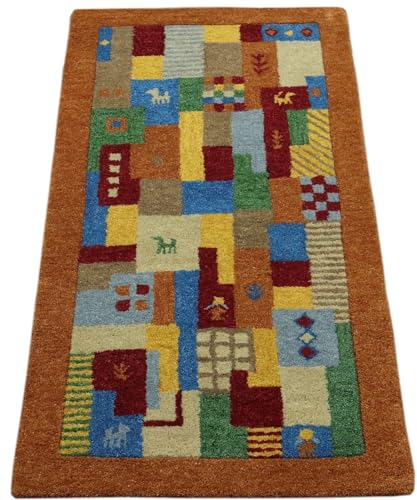 Gabbeh Teppich 100% Wolle 70X140 cm Handarbeit Terrakotta Handgetuftet T993