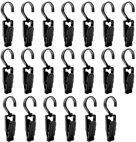 XINGSUI 20 pcs Rotating Hat and Clothes Clip, Towel Clips, for Hats,Towels | ABS plastic, Black, rotates 720°, non-slip clamp, sturdy and durable, for hanging towels, clothes and hats