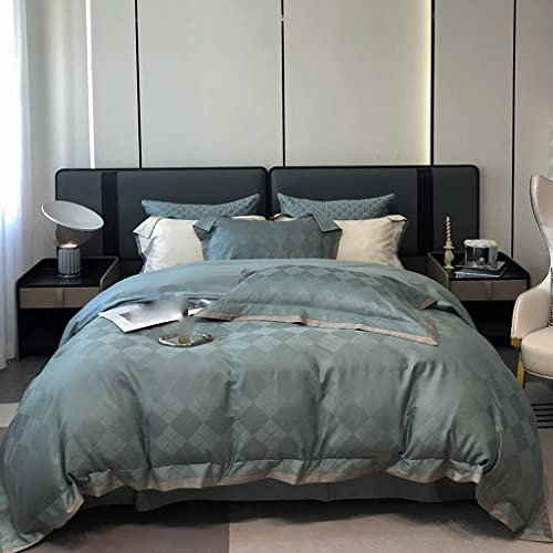 BAWHO Schöne Und Bequeme Lange Heft Baumwolle Vierteilige Baumwolle Satin Jacquard Quilt Set Blatt Stil Wide Brim Kit/Grün/220 * 240Cm