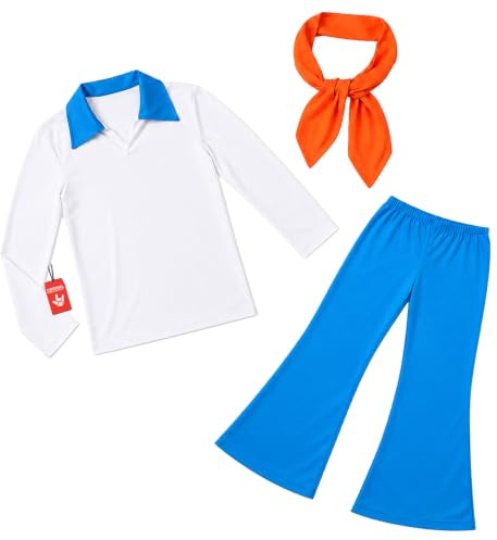 Morph, Mystery Solving Detective Cartoon, Halloween Costume | Long Sleeve White Shirt with Blue Collar, Bright Blue Trousers Included, Perfect for Halloween, Great for Fancy Dress
