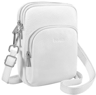 befen Genuine Leather RFID Blocking Phone Bag for Women Small Cross Body Bag for Women White Shoulder Bag for Ladies with Adjustable Strap