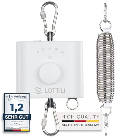 Lottili Federwiegen Motor | lautlos & selbstlernend | mit Timer & Dauermodus | fein einstellbare Schwingung | ab 3 kg | Made in Germany (Federwiegenmotor + Zugfeder)