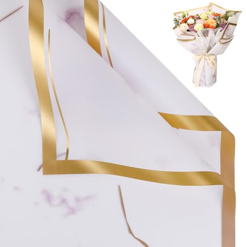 FUHITIM 20 Blatt Marmor Lila Lila Wasserdichtes Blumenbouquet Geschenkpapier Floristenbedarf Verpackungspapier für Hochzeit Geburtstag Geschenk