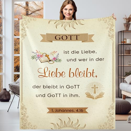 Gebiorty Christliche Geschenke Kuscheldecke, Religiöse Geschenke Decke mit Bibelvers Spruch Inspirierende Geschenkideen Hochzeitsgeschenke für Frauen Männer, Weiche Wolldecke 130x150cm