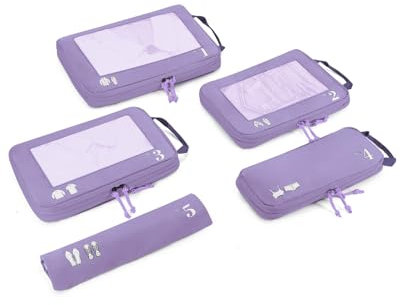 ECOHUB 5 Teilige Kompression Koffer Organizer Set für Rucksack Compression Packing Cubes Packwürfel Kofferorganizer Packtaschen Kleidertaschen für Koffer Reiseorganizer(Helles Violett)