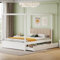 Dolamaní Himmelbett 140x200 cm Holzbett, 4 Poster Mückenetz Rahmen Design, mit Lattenrost und Polster Rückenlehne Kopfteil, großen Schubladen, Weiß
