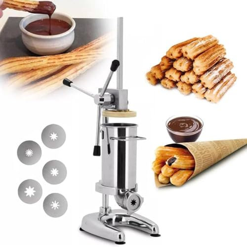 Qiang Manuelle Churros-Maschine 2 l/3 l Kommerzieller Churros-Maker, Edelstahl Hochleistungs-Churros-Maschine mit 5 Düsen,für Heimrestaurants,Bäckereien,2L