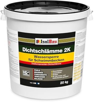 Isolbau Dichtschlämme 2K - 20 kg Lösemittelfrei Wassersperre zur Abdichtung von Schwimmbecken, Pool, Brunnen, Balkon, Terrasse