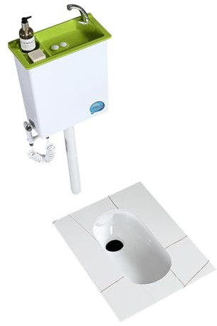 GUHPZA Toilettes à la Turque en céramique à Induction exposée pour Petit Appartement avec réservoir d'eau et Ensemble de Lavage des Mains
