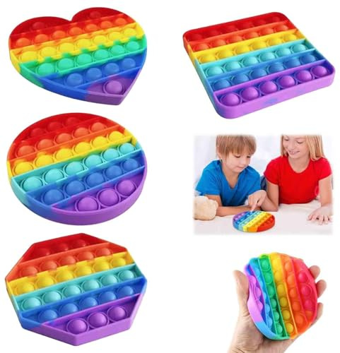 4 Stücke Pop it Set, Silikon Antistress Spielzeug Toys, Rainbow Poppit, Anti Stress Pop up, Antistress Spielzeug Regenbogen