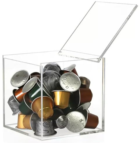 Panier de stockage de capsules de café, porte-caps Acrylic Capsule Holder Coffee Storage Box for K Cup Nespresso Vertuoline, Tea Bag Candy Storage Container(Transparent,13cm)