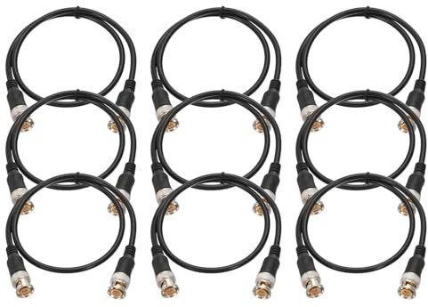 PATIKIL Power Cable 1.64Ft, 9 Pcs 10mm x 13mm RCA Male to Male Pigtail Barrel Plug Connector Cable for CCTV Security Camera Lighting Power Adapter, Black