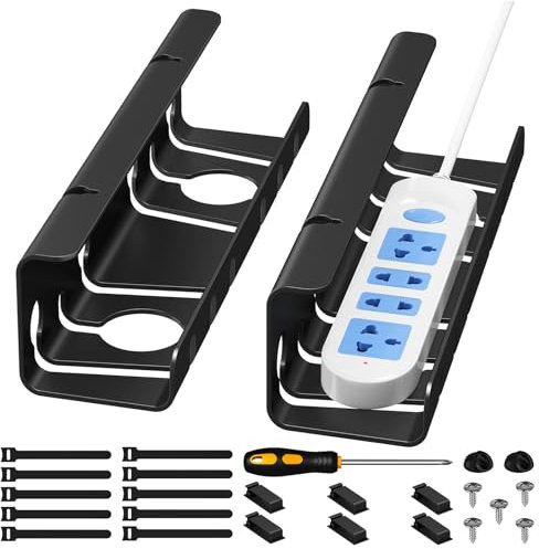 StowBin Kabelkanal Schreibtisch fürs Kabel Management - 2er Set Edelstahl Kabel Organizer Schreibtisch - Inkl. Zubehör - Kabelmanagement Schreibtisch - Cable Organizer Desk,Schwarz