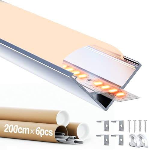 GEEKLUX 6 x Eckprofile aus Aluminium, 2 Meter (insgesamt 40 m) für LED-Streifen, LED-K und LED-Profil grau, max. LED-Streifen 10 mm – Größe 15,8 x 15,8 mm (SL09, 6 x 2 m (insgesamt 12 m))