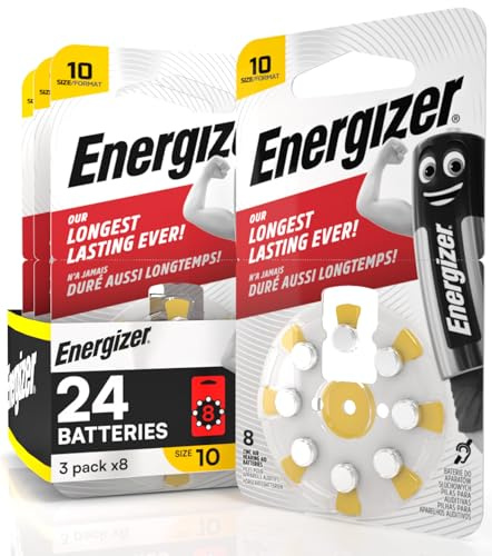 24 Energizer Akustikbatterien für Hörgeräte Kopfhörer Größe 10 gelb ohne Quecksilber - 3 Packungen mit je 8 Batterien