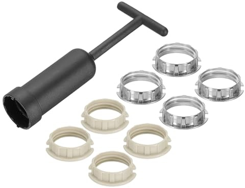 PATIKIL Kit de Bagues de Douille de Lampe G9, Adaptateur de Support D'Abat-Jour 8 Bagues en Plastique/Alliage de Zinc de Remplacement avec Outil de Démontage, 125mm Blanc/Ton Argenté