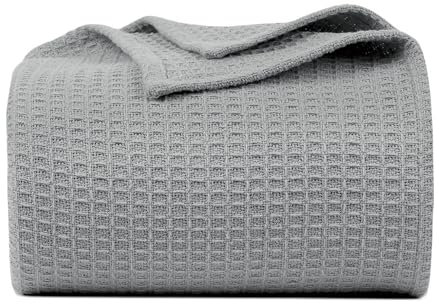 Bed Bath & Home Überwurfdecke mit Waffelmuster, 100 % Baumwolle, weich, gemütlich, atmungsaktiv, leicht, Schichtung, Ganzjahresdecke, Thermodecke für Bett, Sofa, Couch, King-Size-Bett (228 x 274 cm),