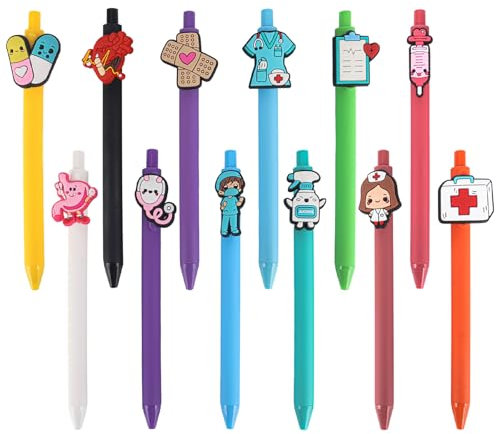 YYTECH Kugelschreiber 12 Stück Niedliche Krankenschwester Stifte, 0,5mm Mehrfarbiger Kugelschreiber Lustiger Cartoon Stift, Einziehbare Tintenroller für Krankenschwestern, Studenten, Arzt, Kinder
