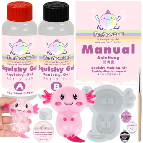 FUNSHOWCASE Taba Squishy Bastelset Flüssigsilikon Große Axolotl-Silikonform Farbpaste