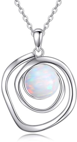 VONALA Opal Halskette für Frauen - 925 Sterling Silber - Weißer Opal Anhänger - Schmuck für Frauen, Mom, Wife