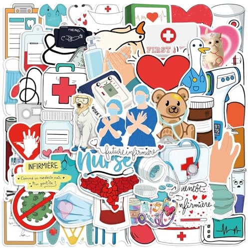 Krankenschwester Doktor Aufkleber für Laptop(50PCS),Geschenk für Kinder Jugendliche Erwachsene Jungen,Wasserdicht Vinyl Aufkleber Stickers für Auto,Motorräder Fahrrad Gepäck Scrapbook,Skateboard
