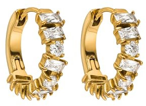 Purelei® Chic Creolen Ohrringe – Edelstahl 18K Vergoldet/Rosévergoldet oder Silber – 17 mm Ø – Mit funkelnden weißen Zirkonia-Steine - Damen Ohrringe (Gold)