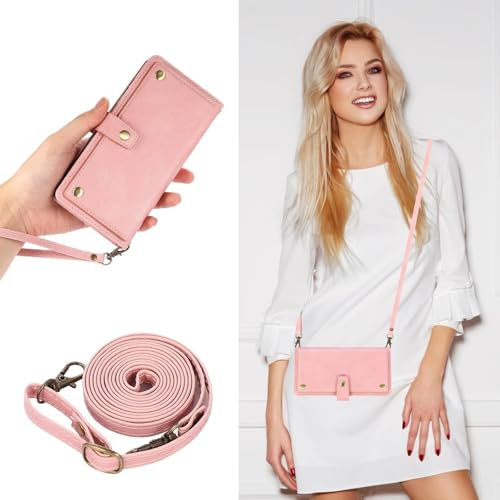 HAOFUGUI Custodia per Huawei P20 Lite, Magnetica Case con Porta Carte/Cordino/Cavalletto Phone Case, PU Leather Folio Wallet Cover, per Huawei P20 Lite-Rosa