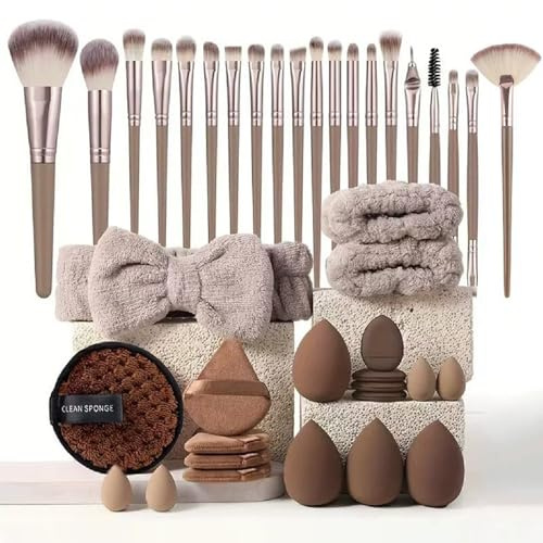 40er SET Pinselset Makeup Professionelle, Premium Makeup Pinsel Set, Foundation Puder Lidschatten Concealer Pinsel für Gesicht und Auge Mit Schönheitsblender, Puderquaste (40 Stück - Kaffee)